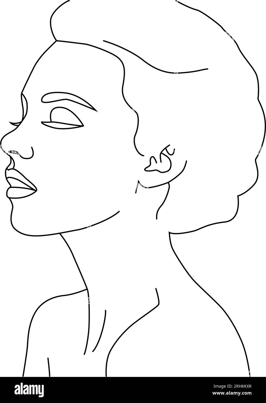 The face of a young girl with her eyes closed, drawn in one line Stock ...