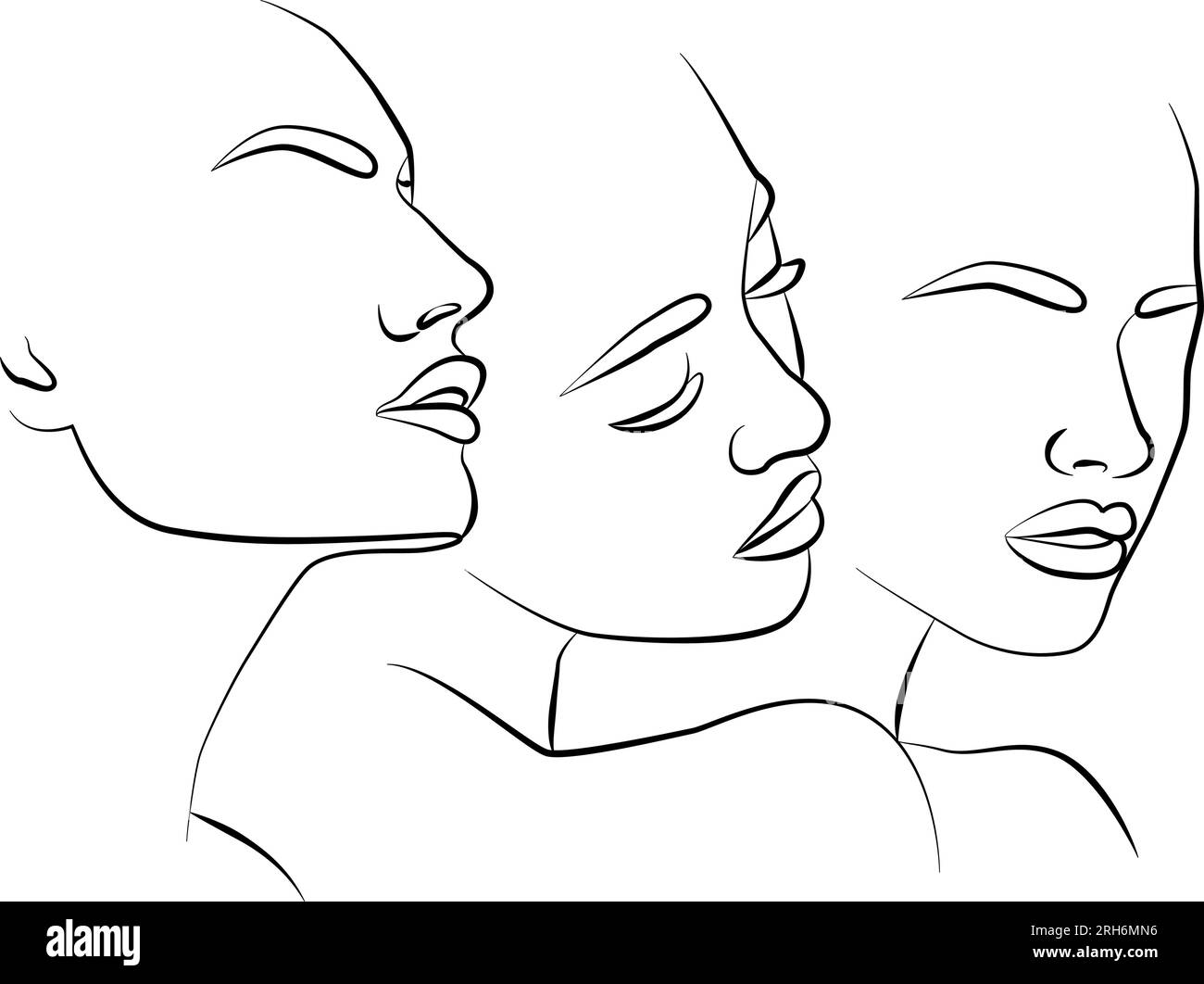 The face of a young girl with her eyes closed, drawn in one line Stock ...