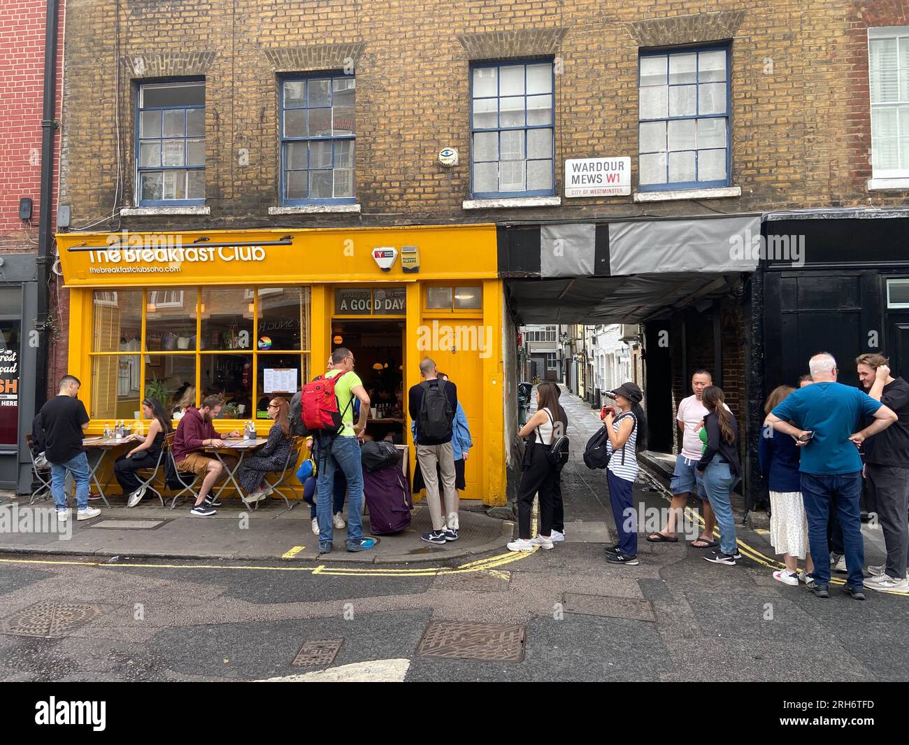 a queue of customers at the breakfast club  d'arbley street soho london uk england Stock Photo
