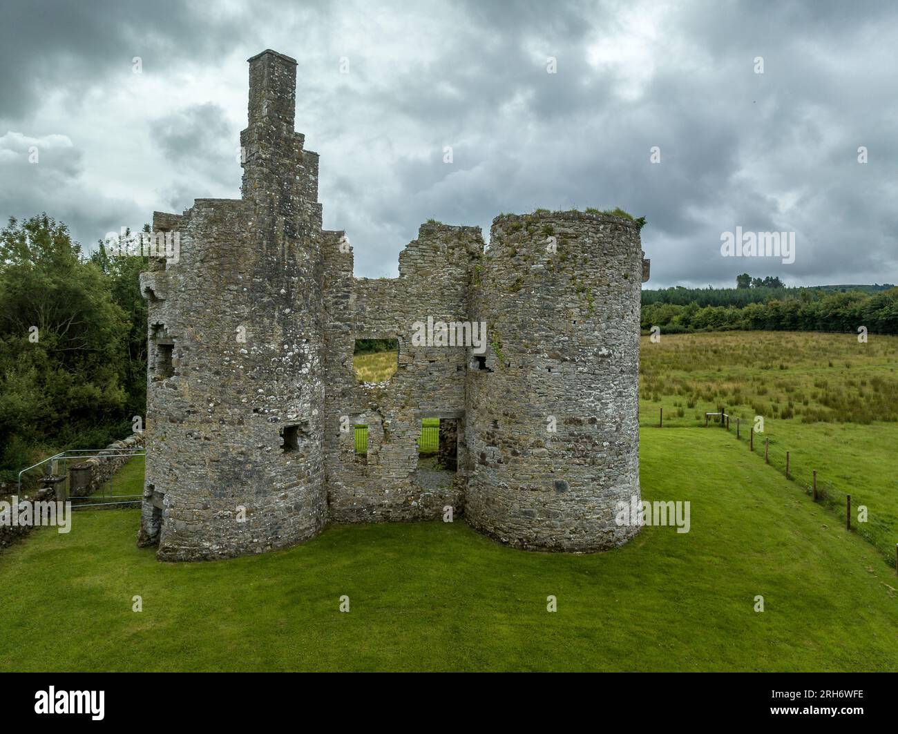 Aerial view of Ballinafad Castle, also known as the Castle of the Curlew, small central block