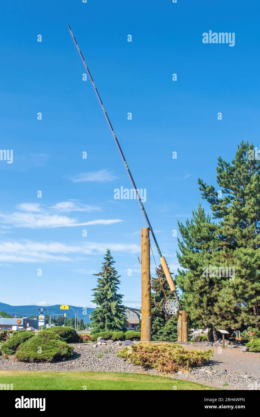 Located in Houston British Columbia the Worlds Largest Flyrod measures 60 feet in length and weighs over 800 pounds. Stock Photo