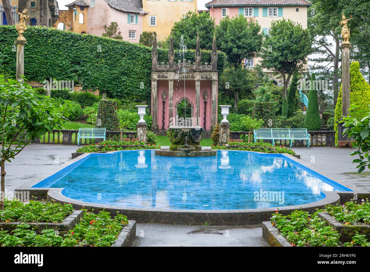 Portmeirion is a folly tourist village in Gwynedd (historically in Merionethshire), North Wales. Stock Photo