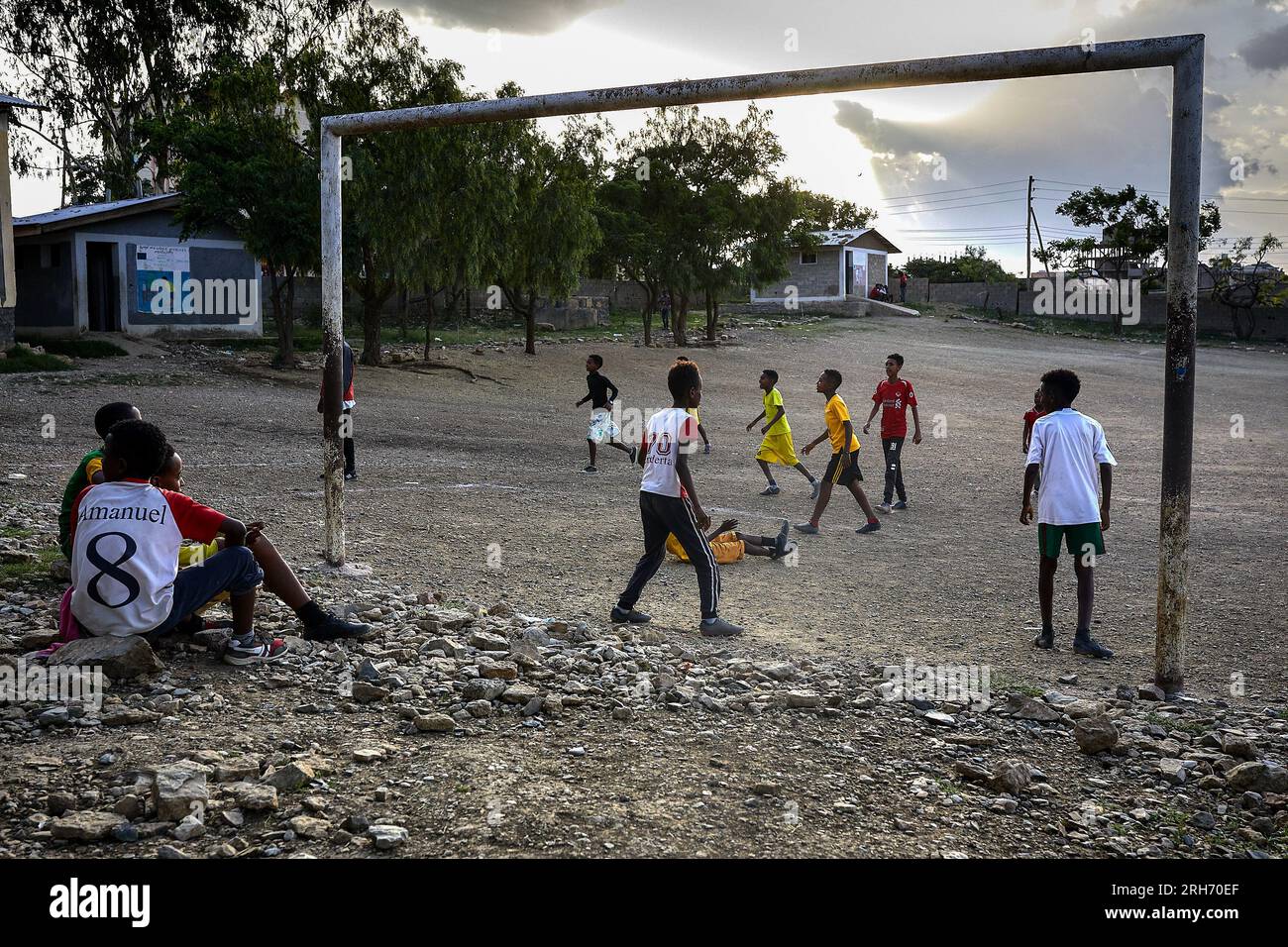 Abiy Adi, Ethiopia. 15th May, 2023. A group of children play football at an IDP Center in the city of Mekelle. Northern Ethiopia is still suffering from the effects of the 2020 war, now on pause. More than 800,000 women and children need help, but major humanitarian organisations have stopped food shipments because of suspicions of theft. (Photo by Edgar GutiÈrrez/SOPA Images/Sipa USA) Credit: Sipa USA/Alamy Live News Stock Photo