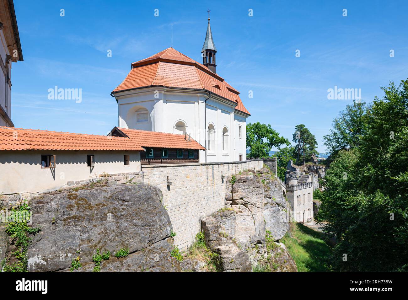 Church in the courtyard of Valdštejn Castle near the town of Turnov, Czechia Stock Photo