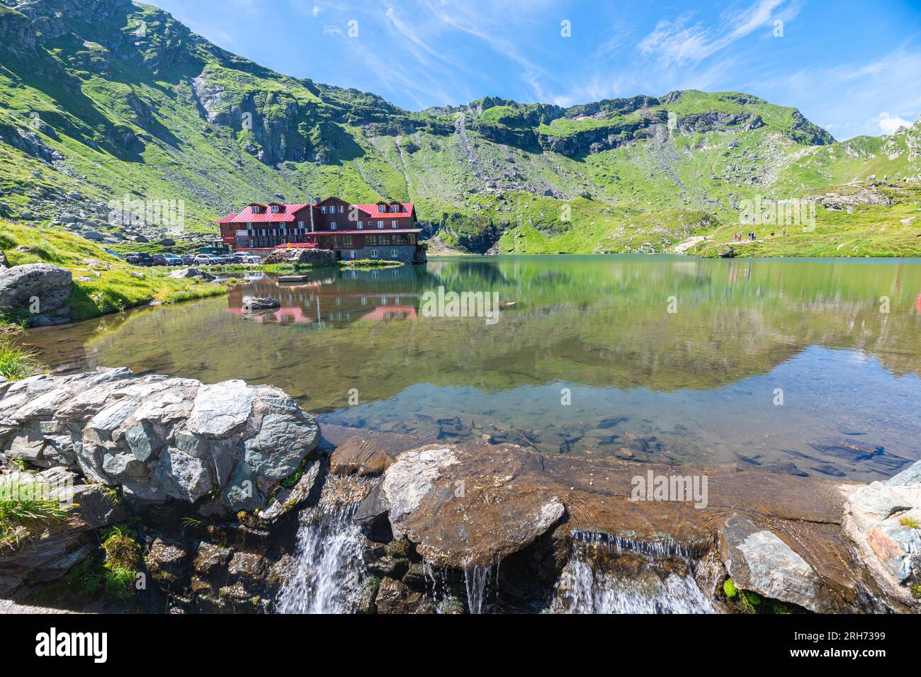 Famous Bâlea Lake at the summit of the Transfăgărășan Mountain Pass in Romania Stock Photo