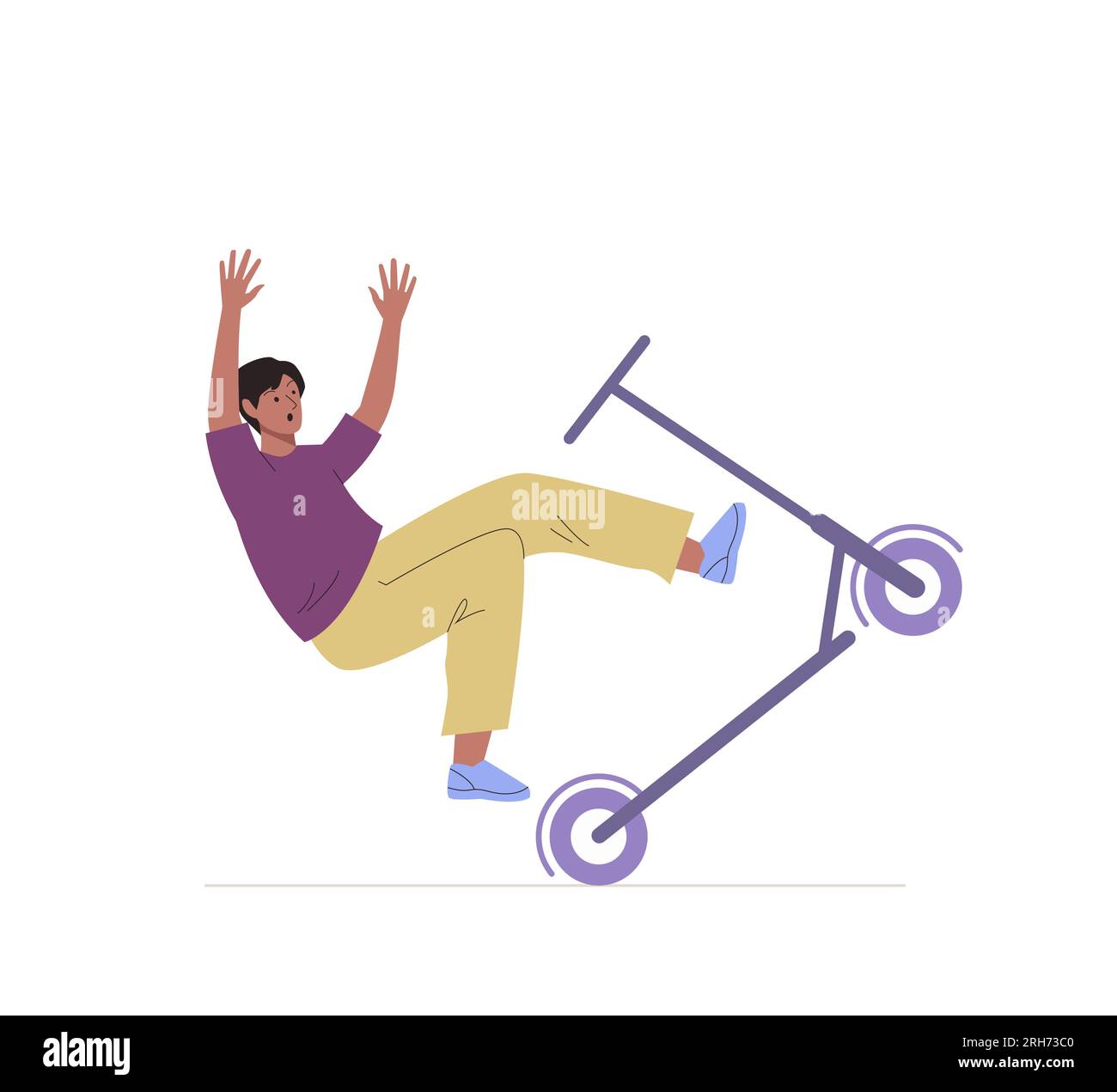 Guy falling down from electric scooter without helmet after accident on road Stock Vector Image