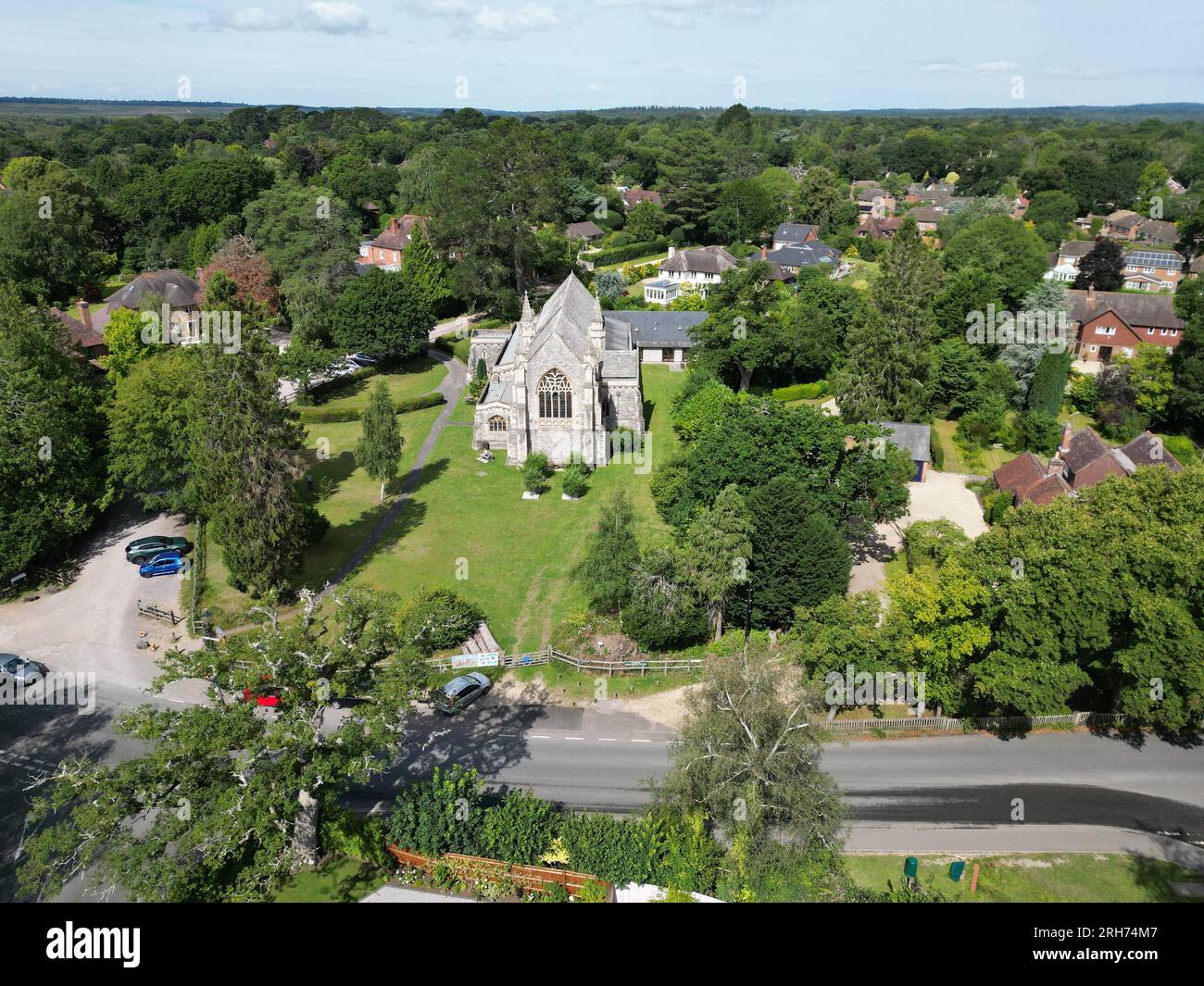 Brockenhurst Village in New Forest Hampshire UK aerial view Stock Photo