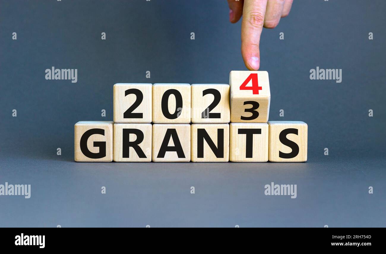 Planning 2025 grants new year symbol. Businessman turns a wooden cube