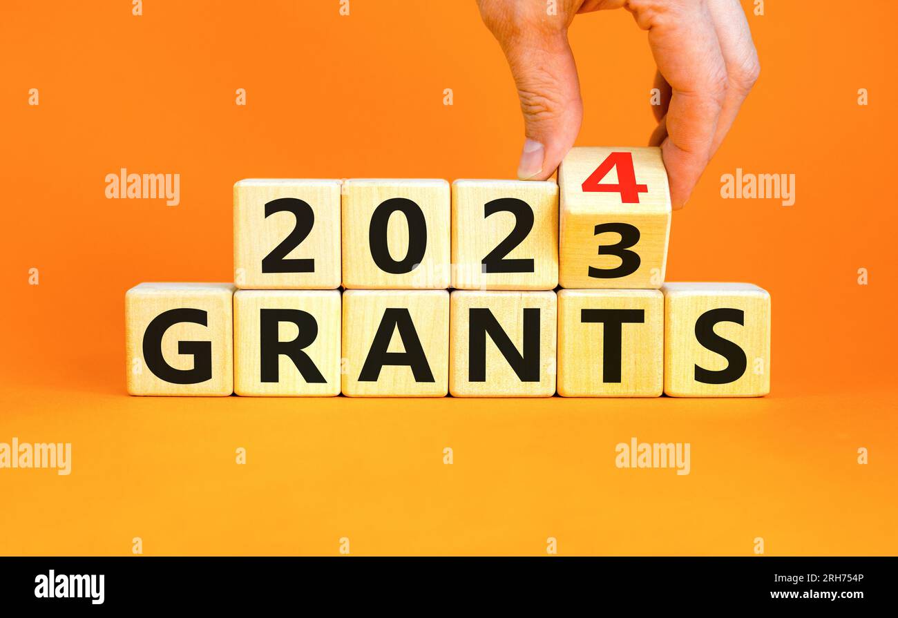 Planning 2024 grants new year symbol. Businessman turns a wooden cube