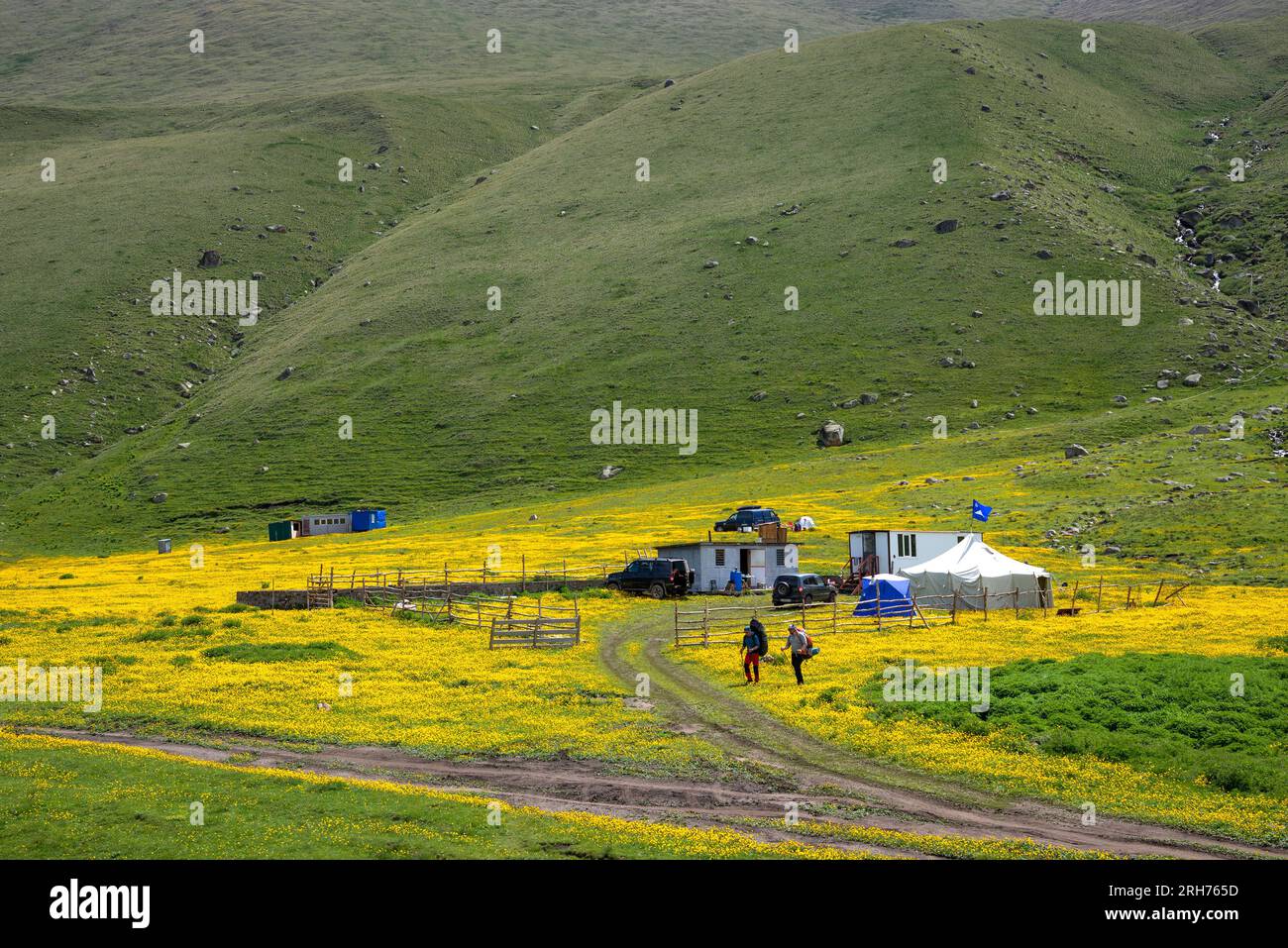 KABARDINO-BALKARIA, RUSSIA - JUNE 09, 2023: Tourist camp in the mountains of Kabardino-Balkaria Stock Photo