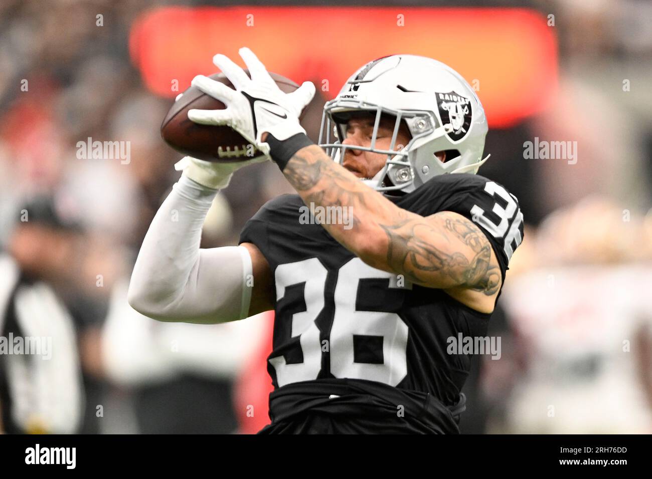 Las Vegas Raiders linebacker Curtis Bolton (36) celebrates after