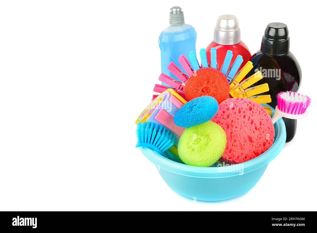 Set of household chemicals, sponges, napkins for cleaning isolated on