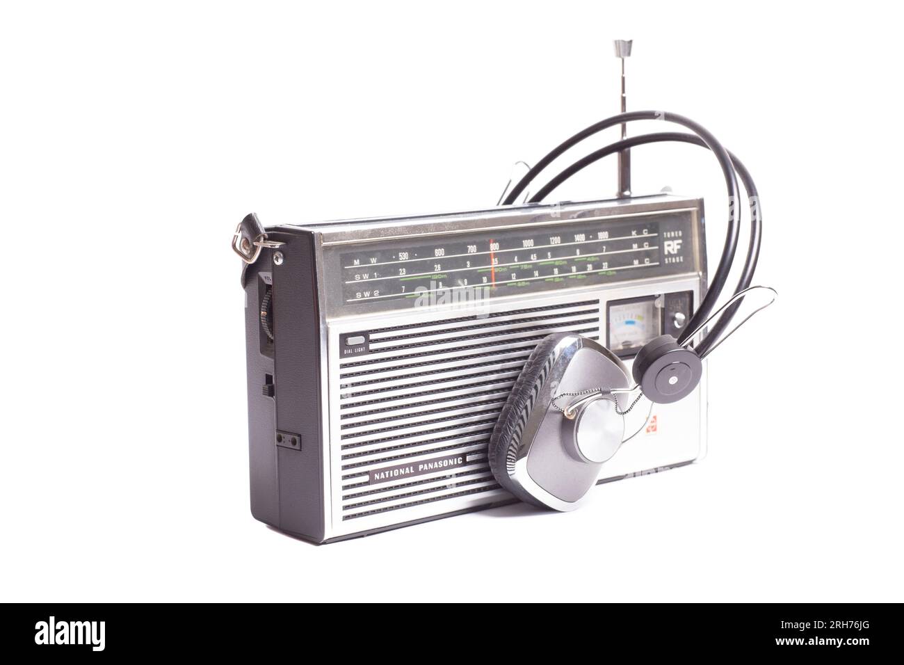 Moscow, Russia, August 05, 2023: National Panasonic,super sensitive radio receiver with headphones. Stock Photo