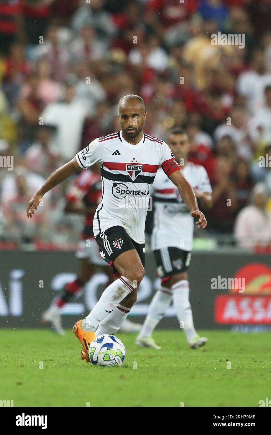 13th August 2023: Maracana Stadium Rio de Janeiro, Brazil ;  Lucas Moura of Sao Paulo during the Flamengo and Sao Paulo match in the Campeonato Brasileiro 2023 Stock Photo