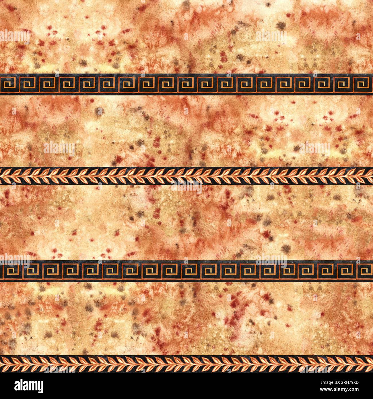 Seamless pattern with ancient Greek ornaments. Hand drawn watercolor