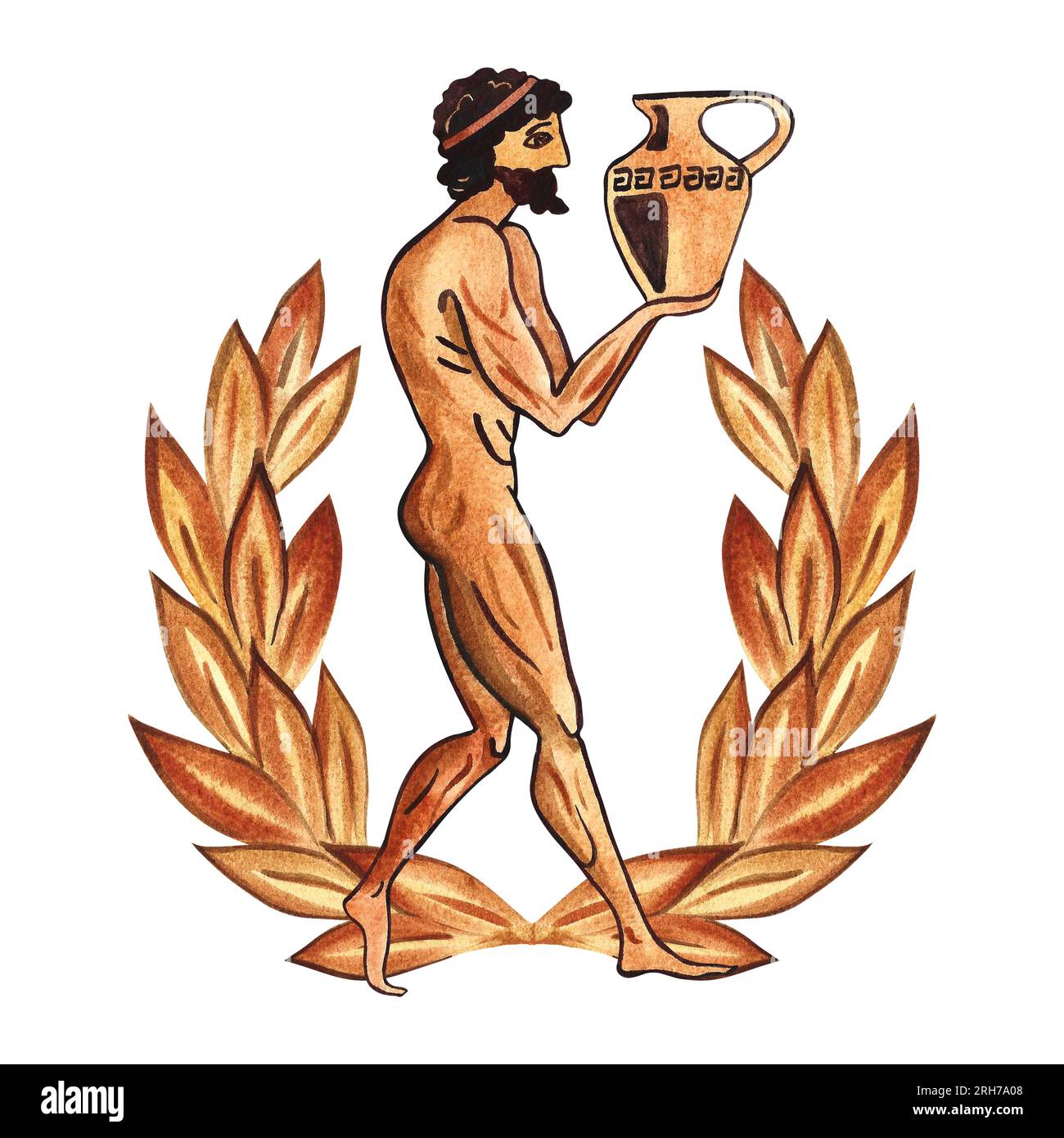 Composition with ancient Greek athletes with amphora and laurel crown