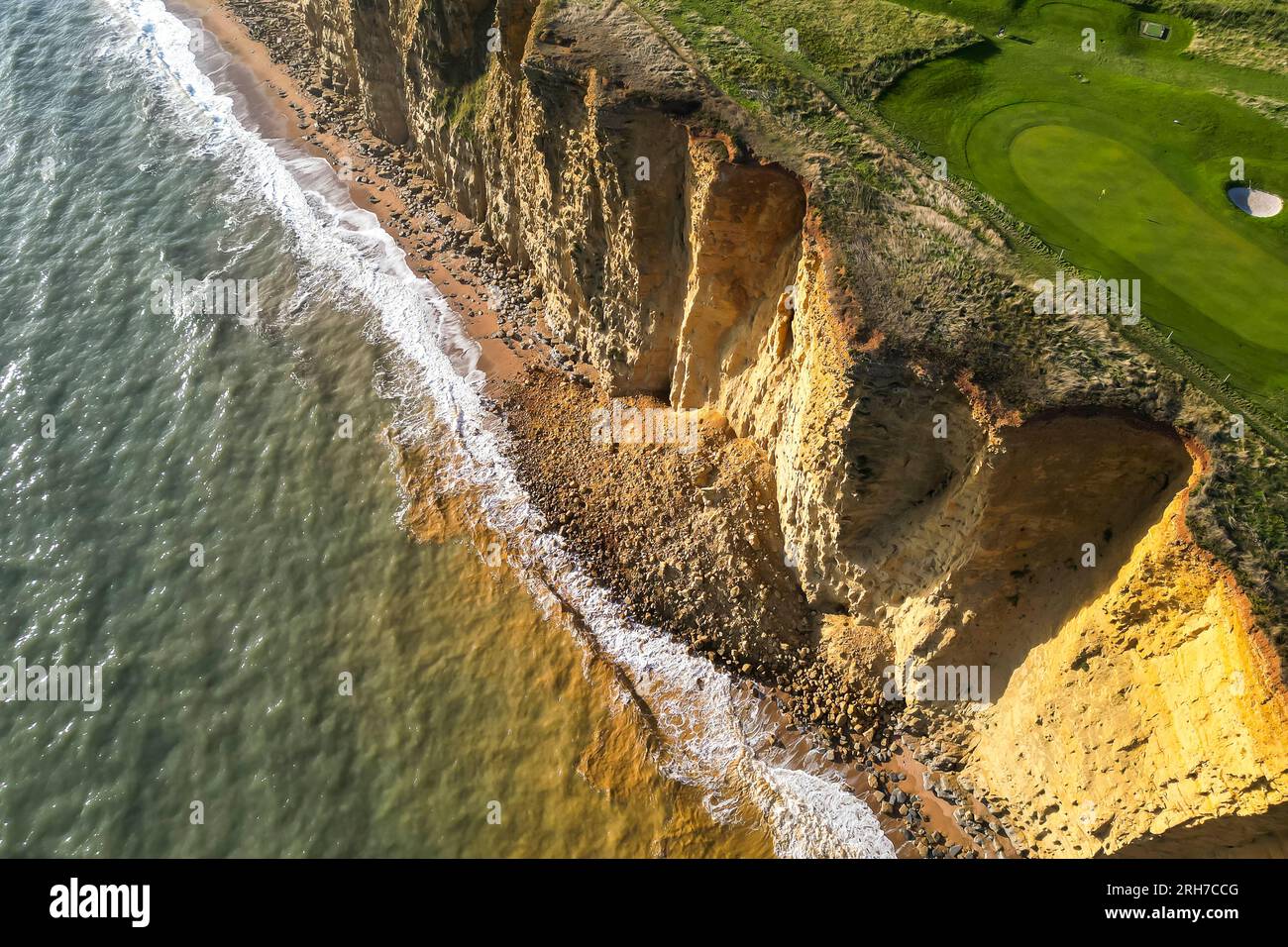 West Bay, Dorset, UK. 14th August 2023. UK Weather. View from the air