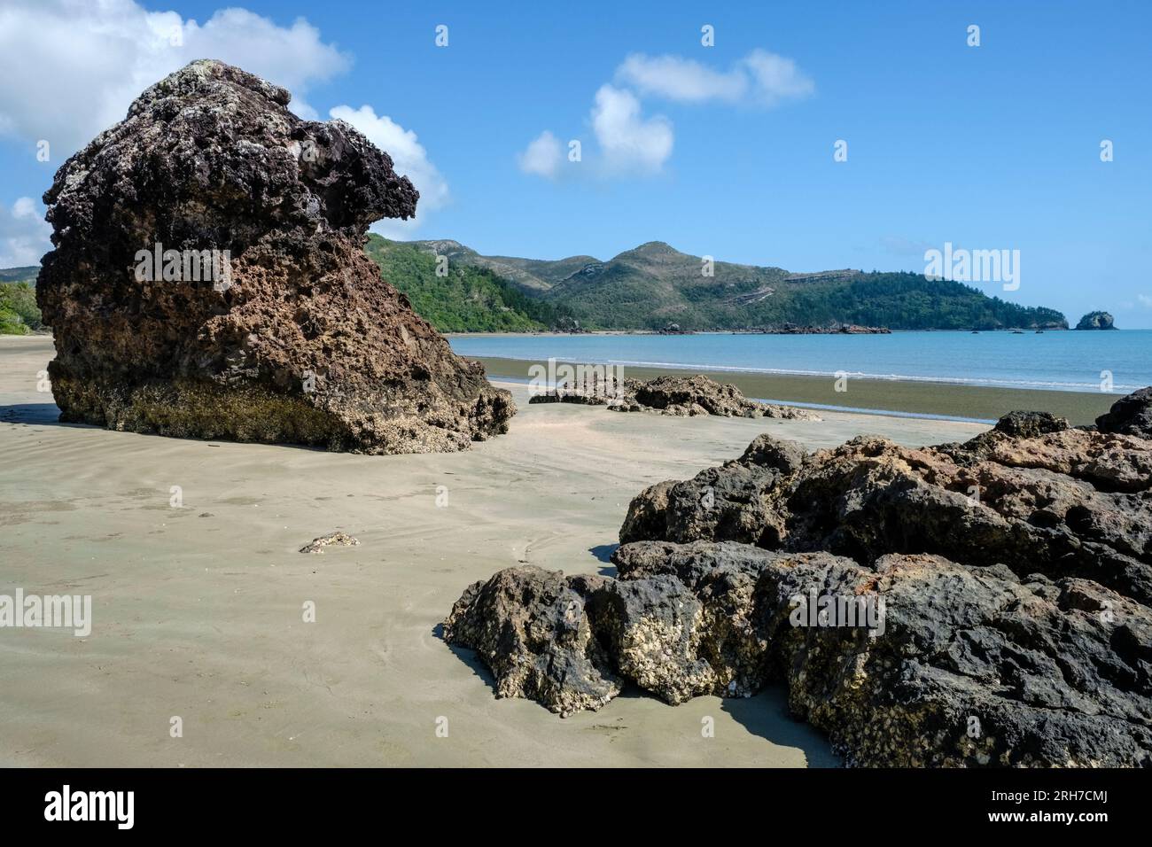 Volcanic rock formation on Casuarina Beach, Cape Hillsborough National Park, Queensland, Australia Stock Photo