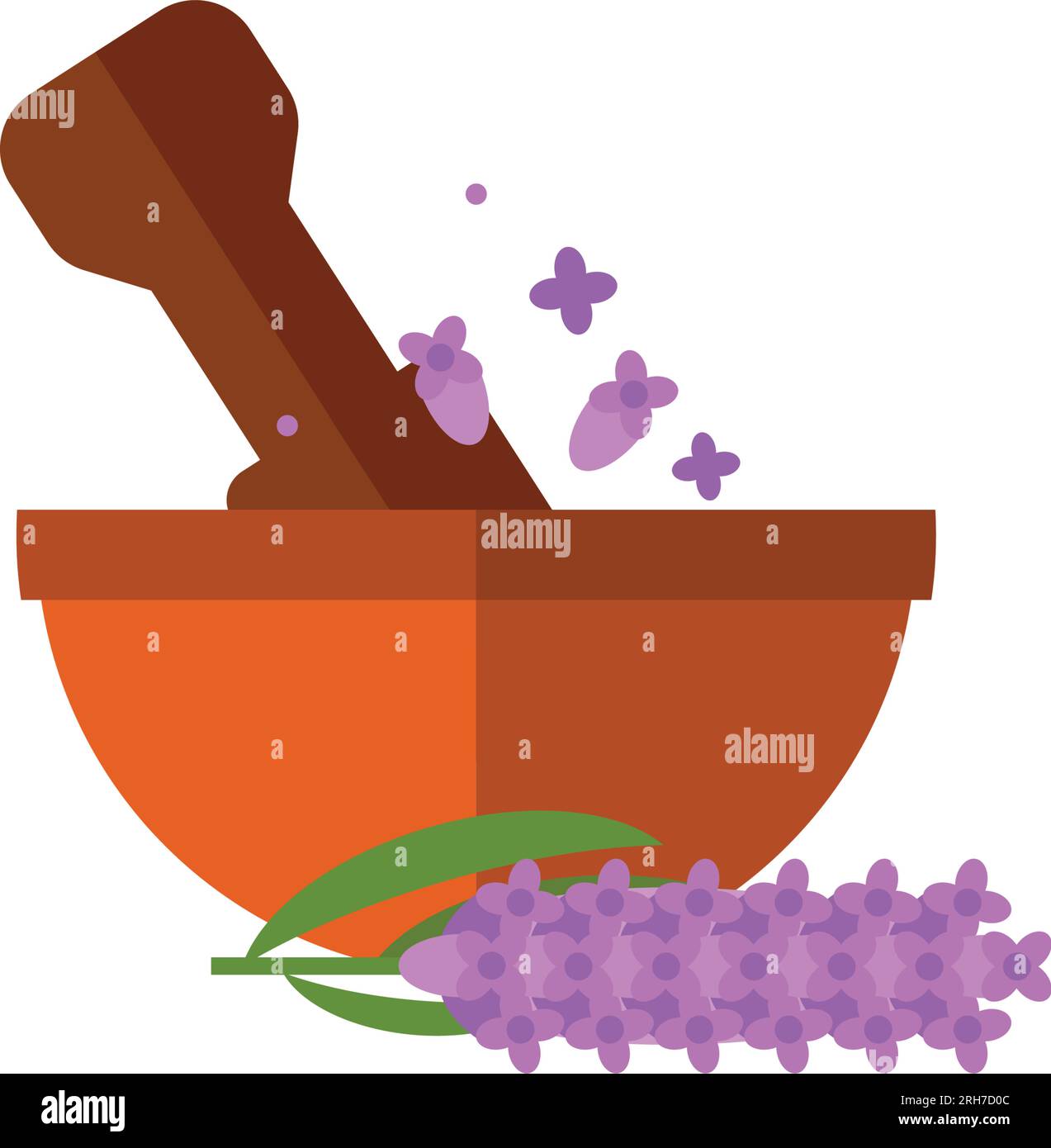 Pestle grinding flowers in mortar icon Stock Vector
