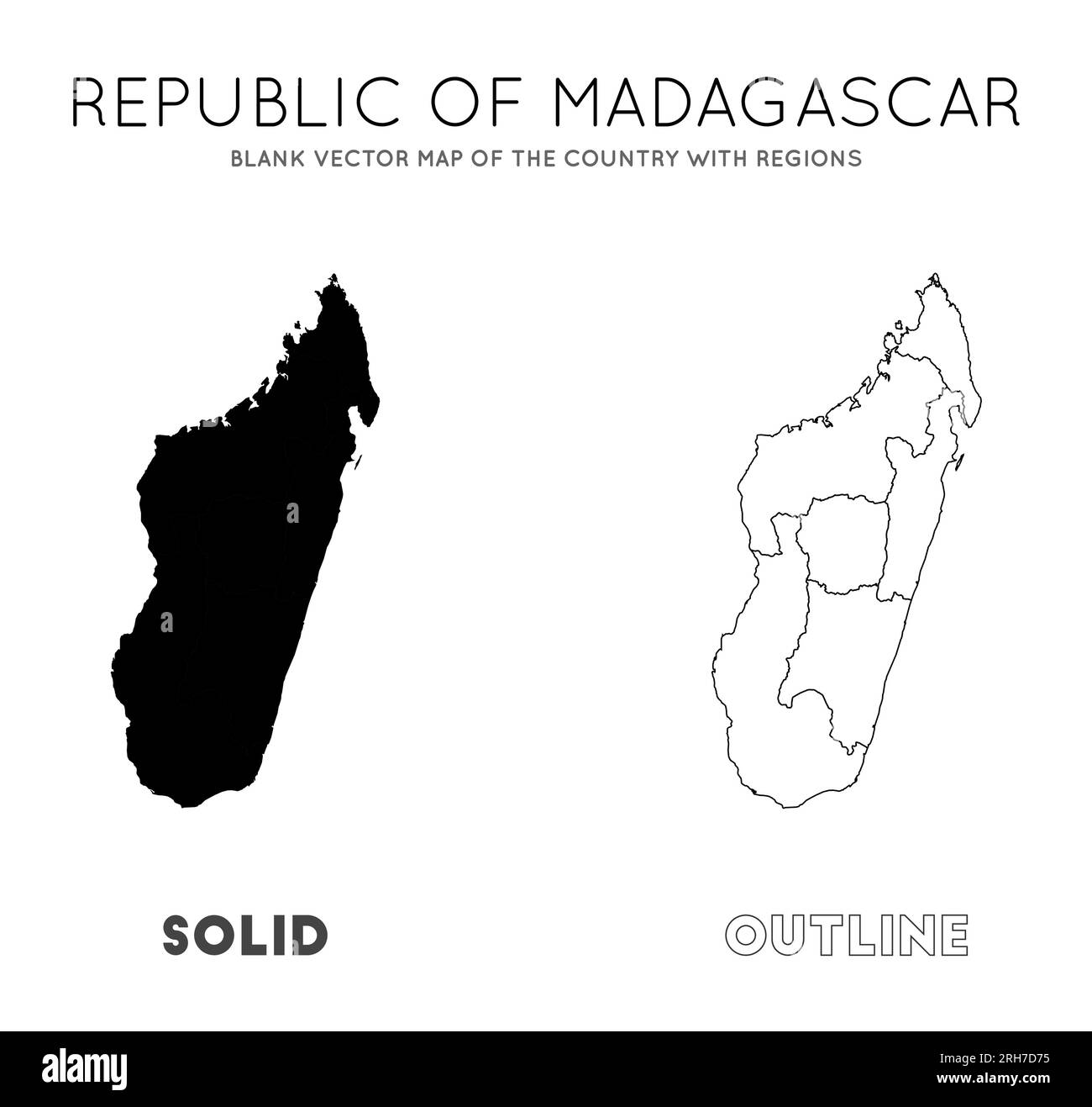 Madagascar map. Blank vector map of the Country with regions. Borders of Madagascar for your infographic. Vector illustration. Stock Vector