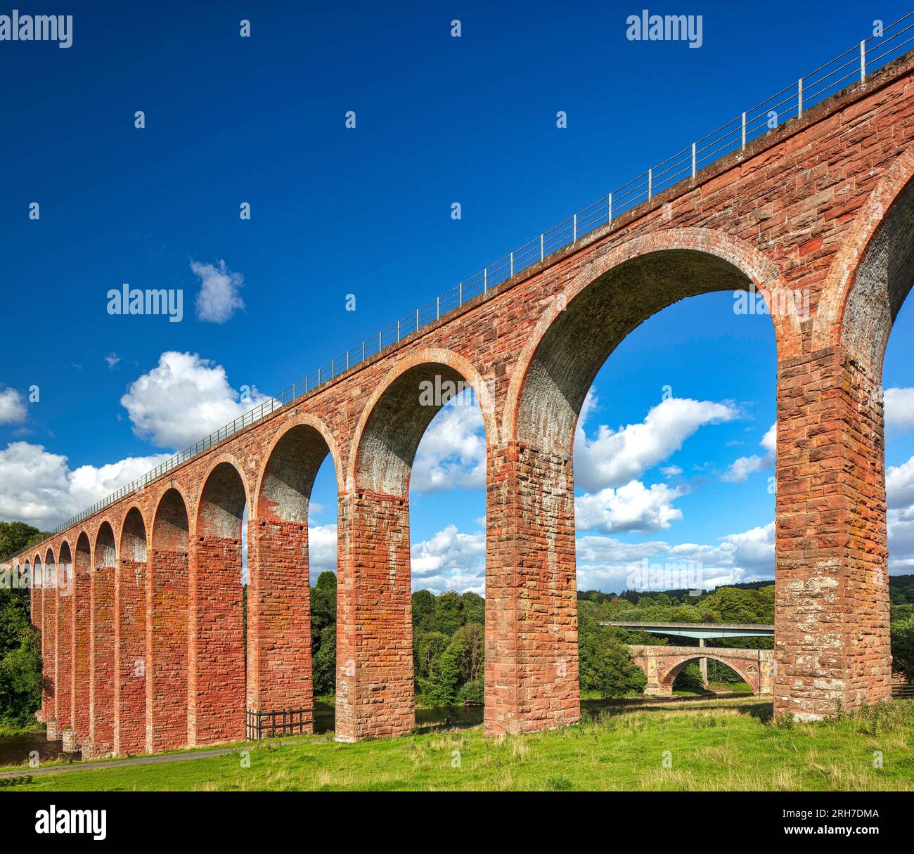 Daytime view in summer of the Leaderfoot Viaduct over the River Tweed near Melrose in the Scottish Borders in Scotland Stock Photo