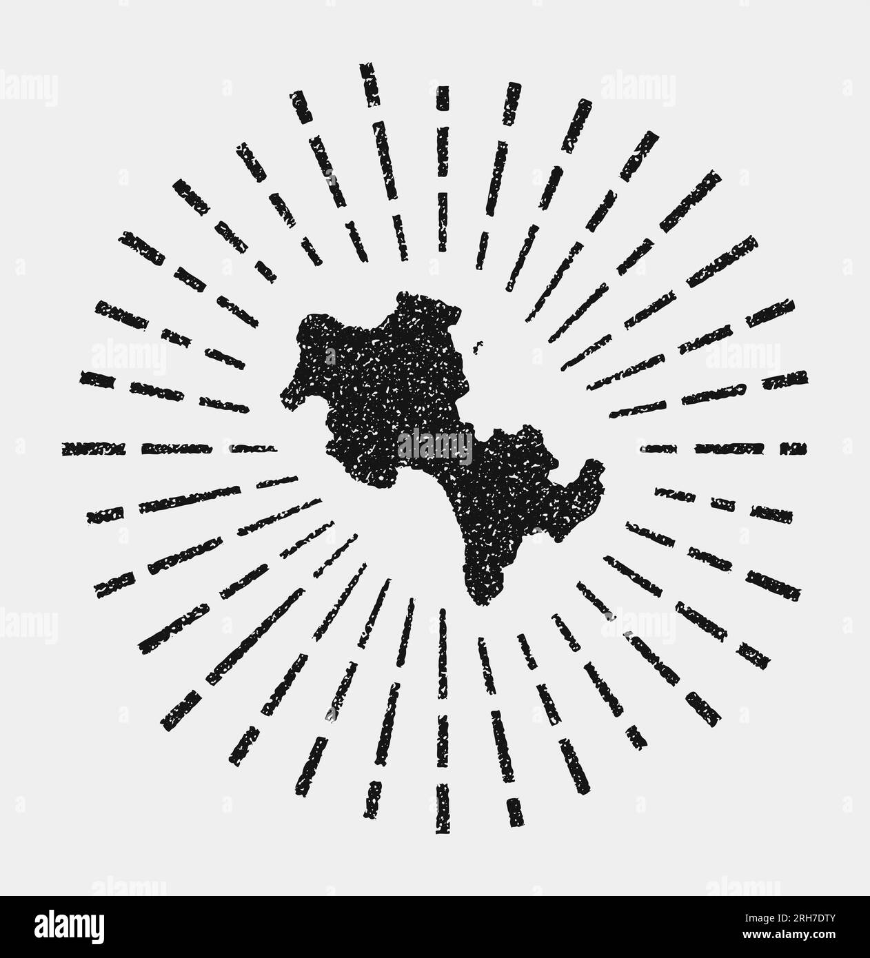 Vintage map of Koh Rong. Grunge sunburst around the island. Black Koh ...