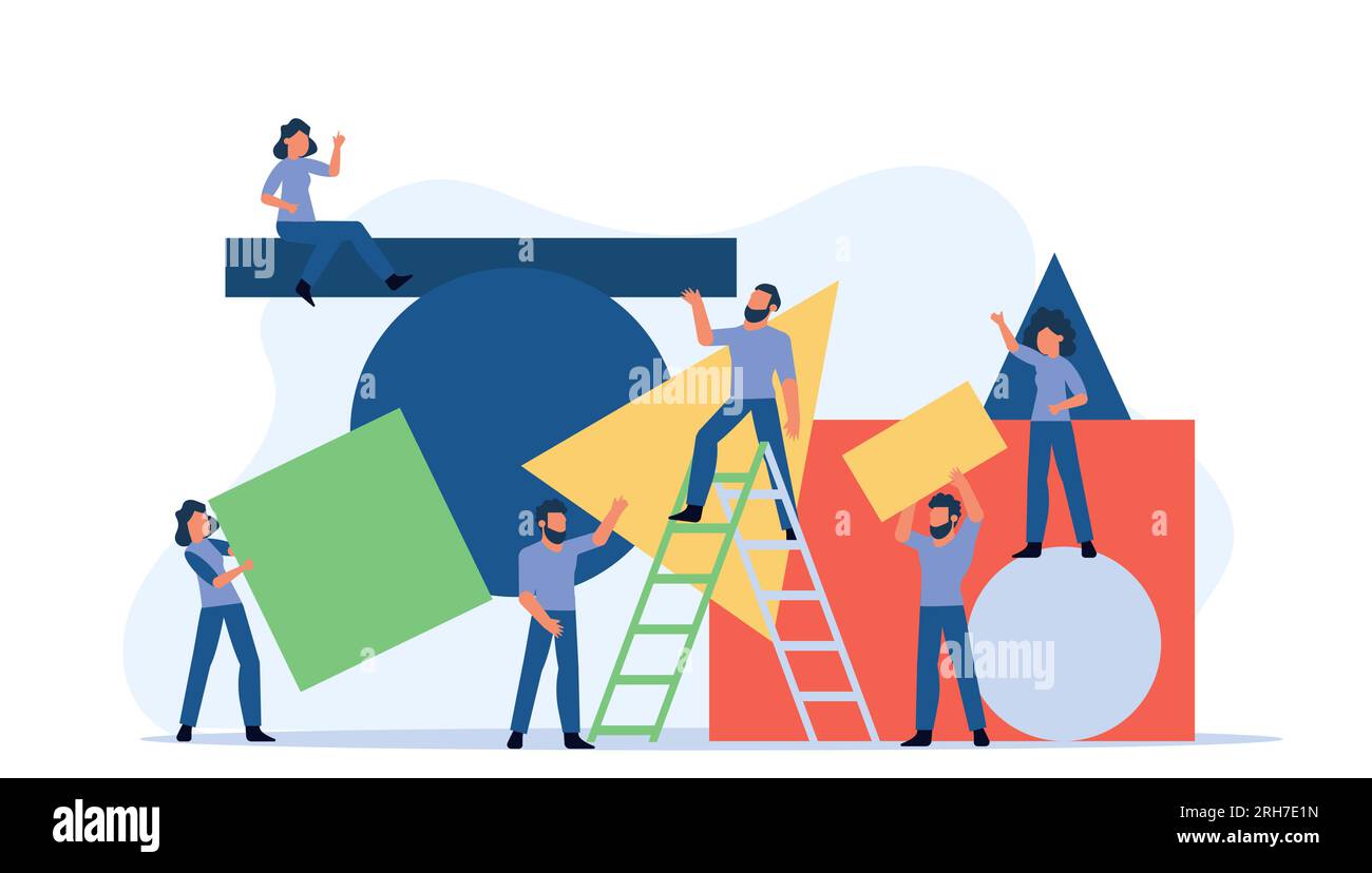 Carry person people moving puzzle jigsaw business vector flat cartoon