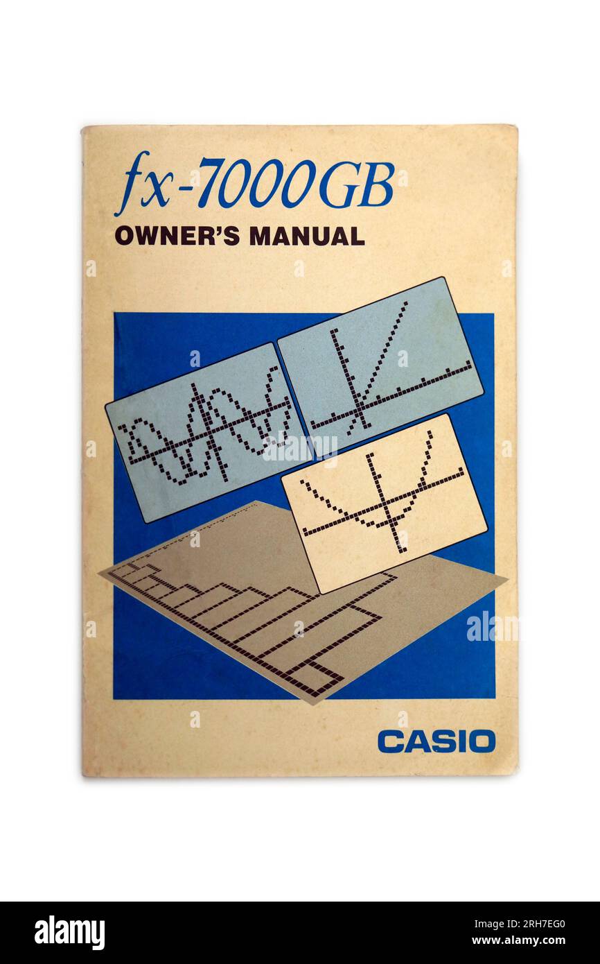 Casio fx - 7000GB Owner's Manual paperback book cover. Studio set up with white background Stock Photo