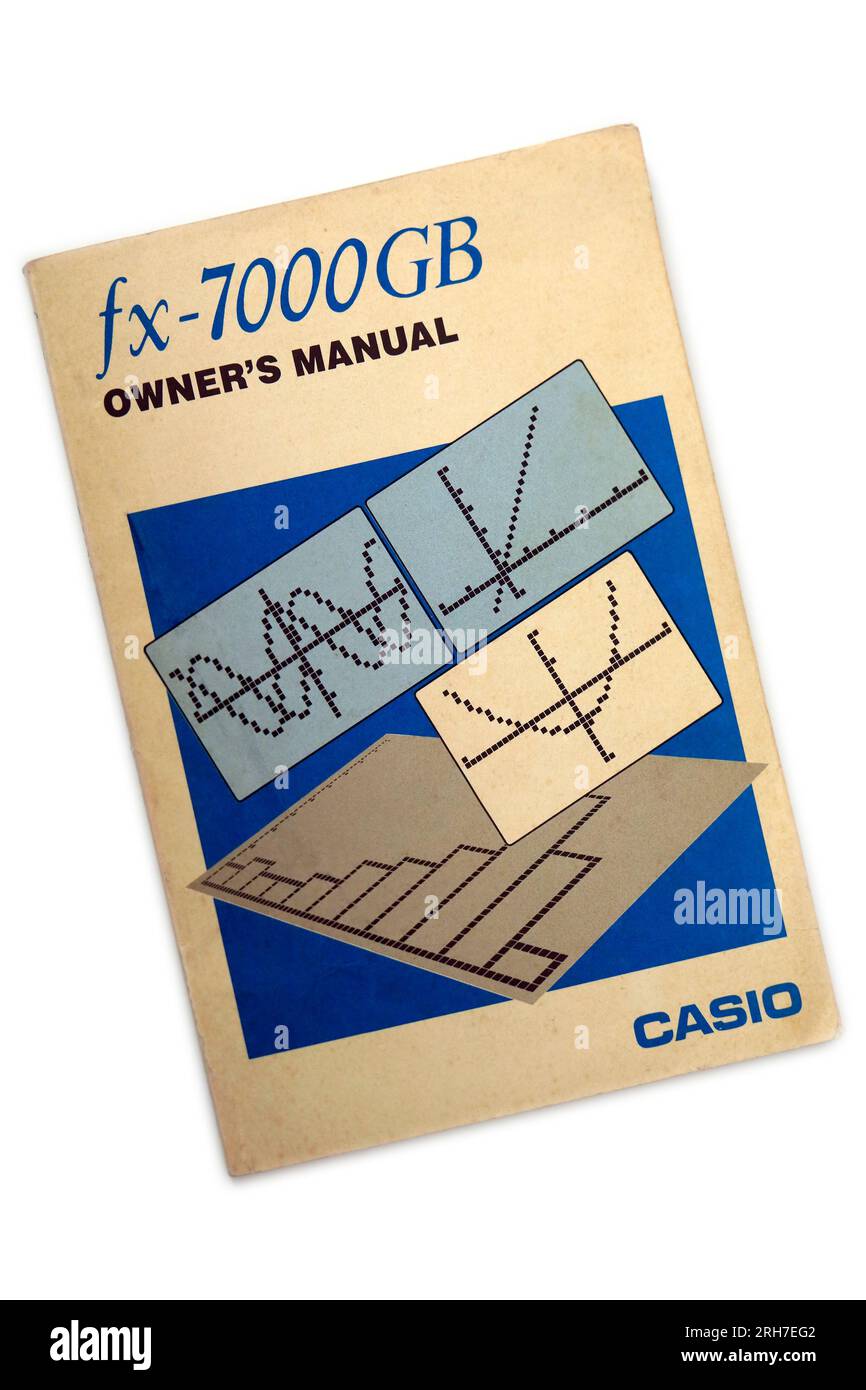 Casio fx - 7000GB Owner's Manual paperback book cover. Studio set up with white background Stock Photo