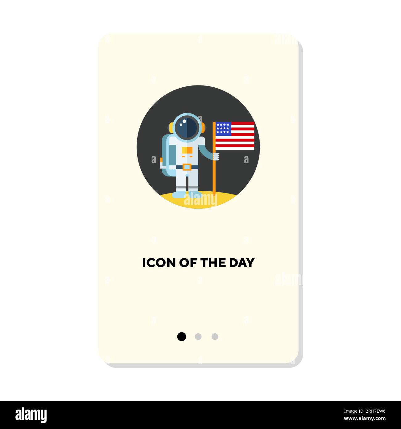 Astronaut holding flag on moon flat vector icon Stock Vector