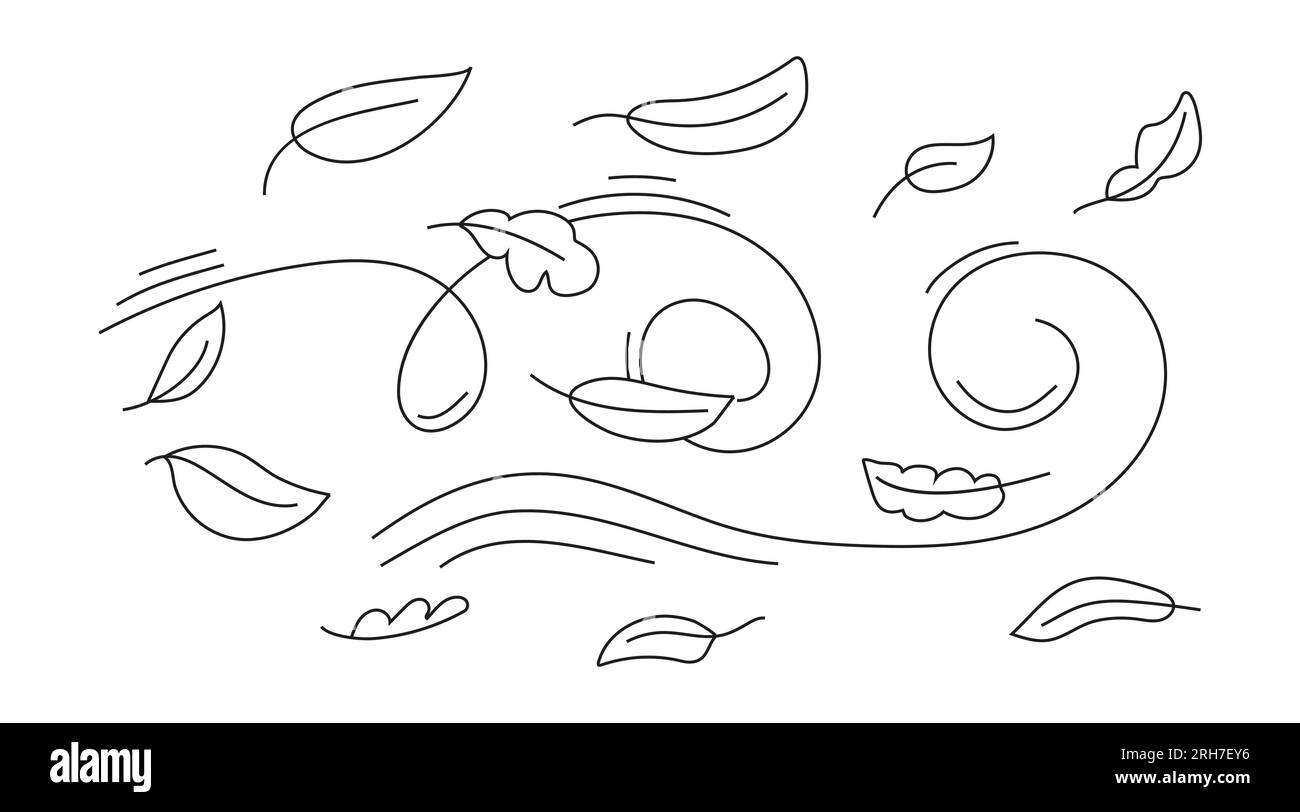 Autumn leaf line sketch vector. Wind doodle blows. Leaf falls down