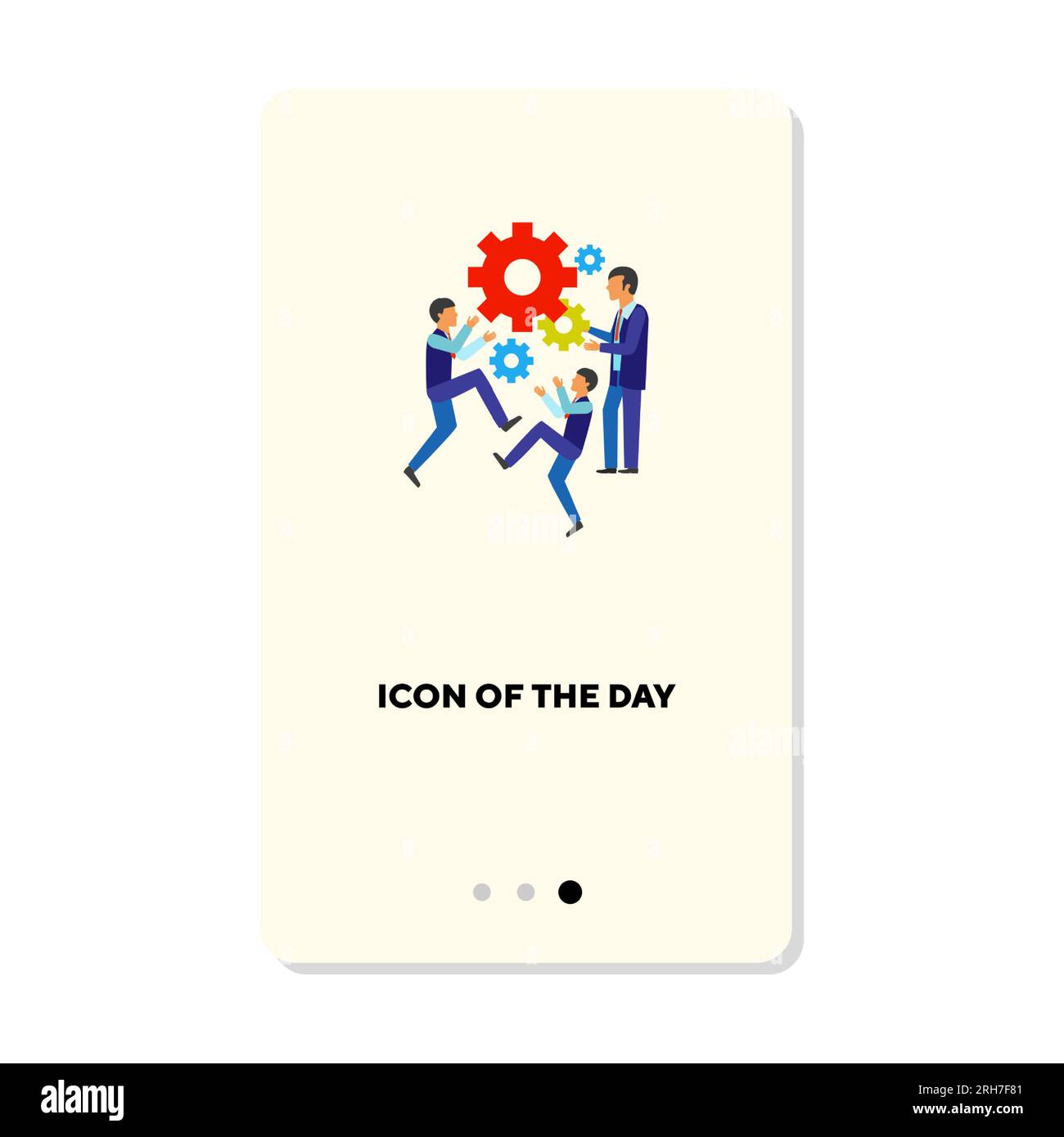 Employees fixing gears together flat vector icon Stock Vector