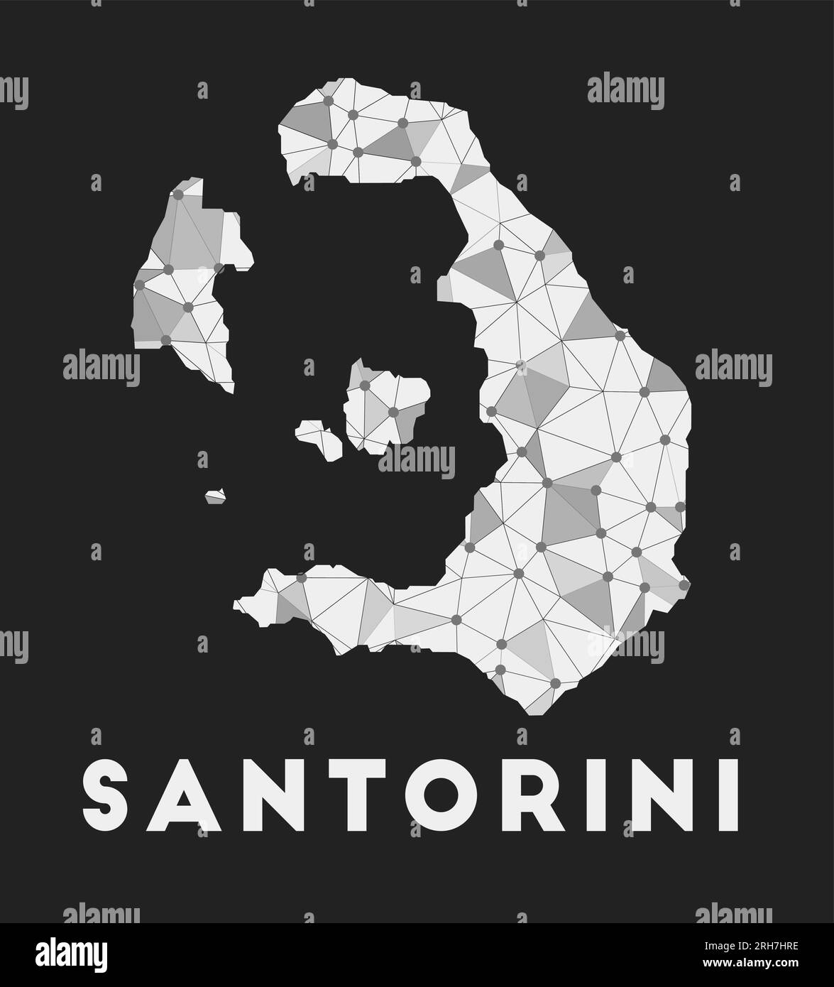 Santorini - communication network map of island. Santorini trendy geometric design on dark background. Technology, internet, network, telecommunicatio Stock Vector