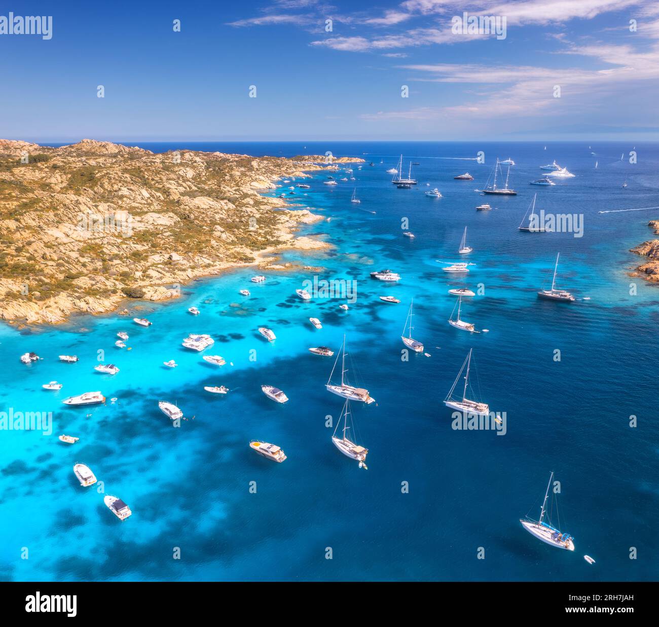Aerial view of luxury yachts and boats on sea bay in summer Stock Photo ...