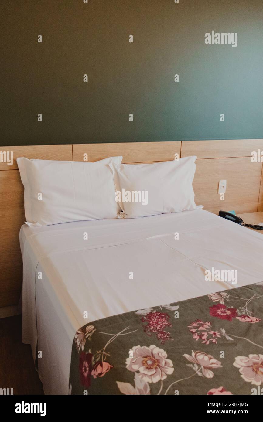 view from double bed in hotel room Stock Photo