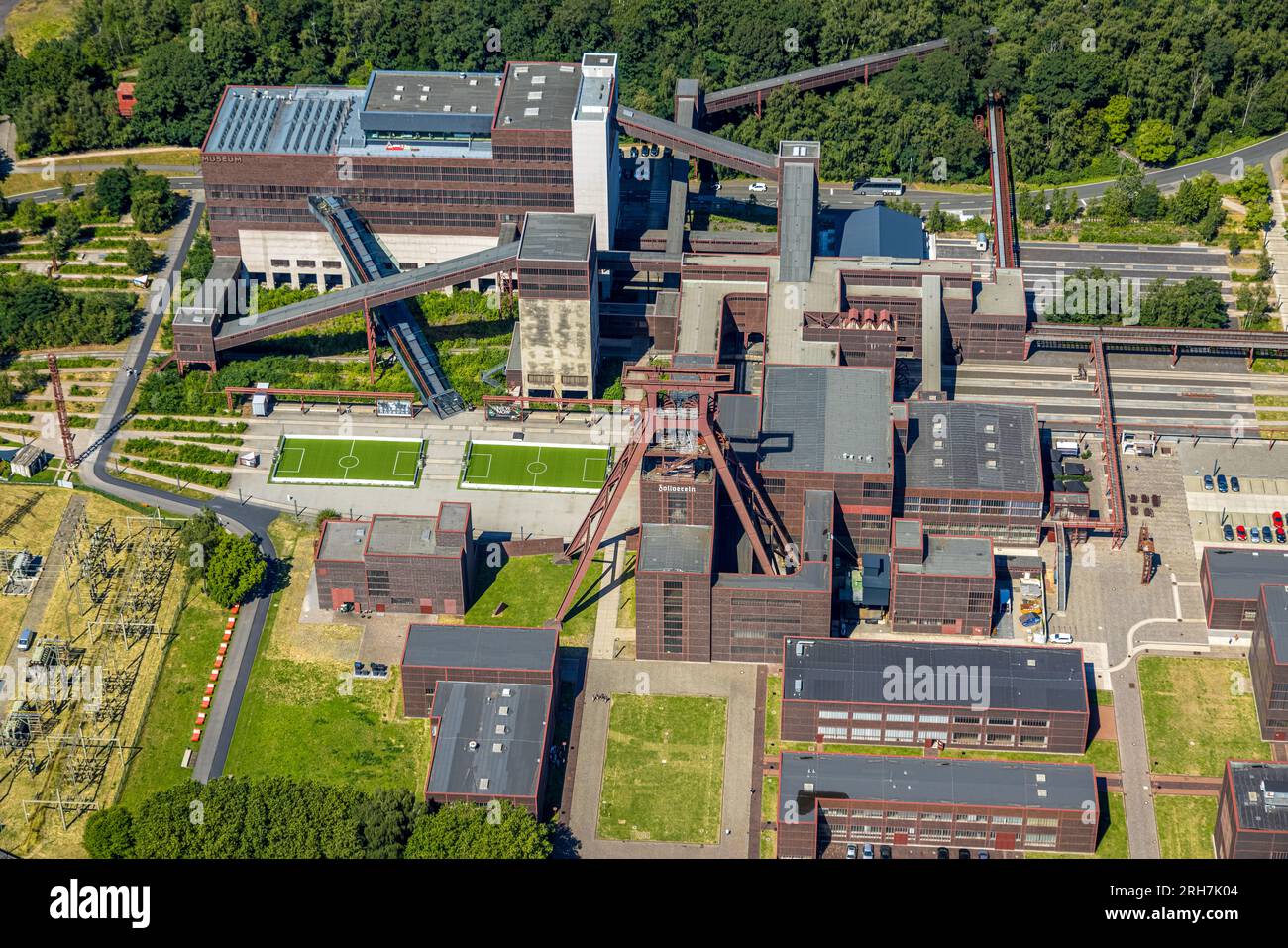 Aerial view, Zollverein Colliery winding tower and Ruhr Museum, UNESCO World Heritage Site, architectural monument and industrial monument, Stoppenber Stock Photo
