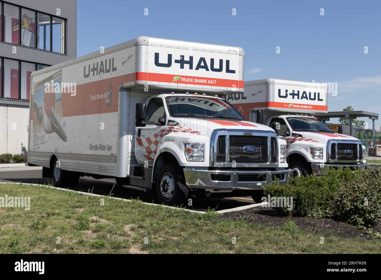 Noblesville - August 13, 2023: U-Haul Moving Truck Rental Location. U-Haul offers moving and storage solutions. Stock Photo