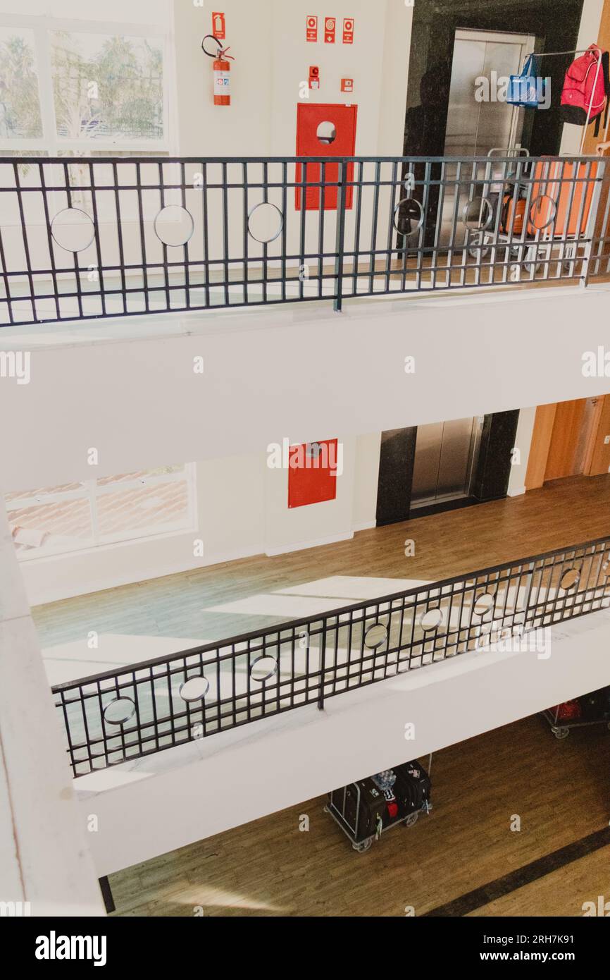 three-story hotel interior architecture Stock Photo