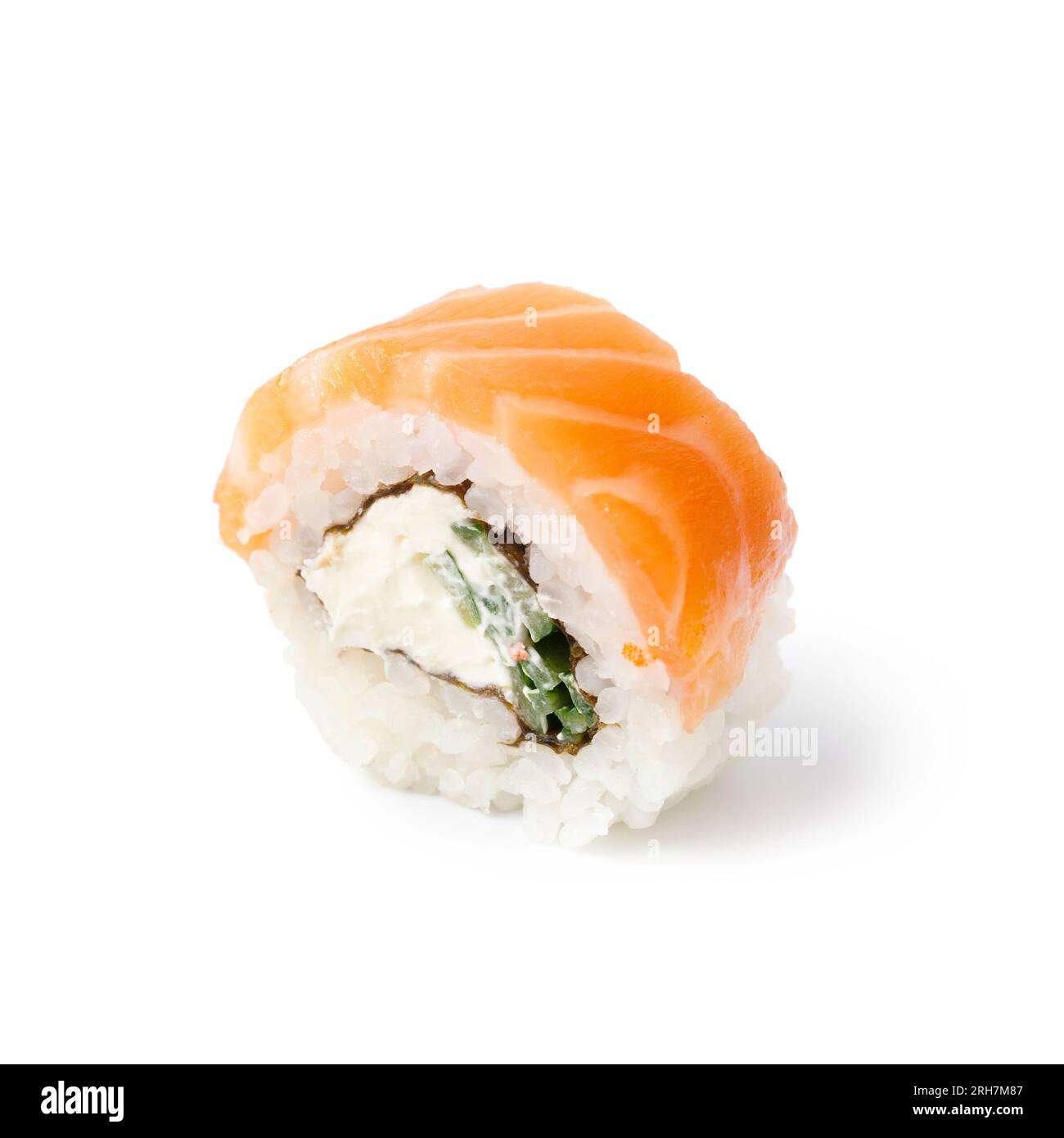 Sushi Roll With Salmon Cucumber And Cream Cheese Close Up Isolated On White Background Stock 3882