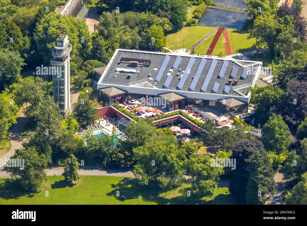 Aerial view, Therme im Grugapark, Rüttenscheid, Essen, Ruhr area, North ...