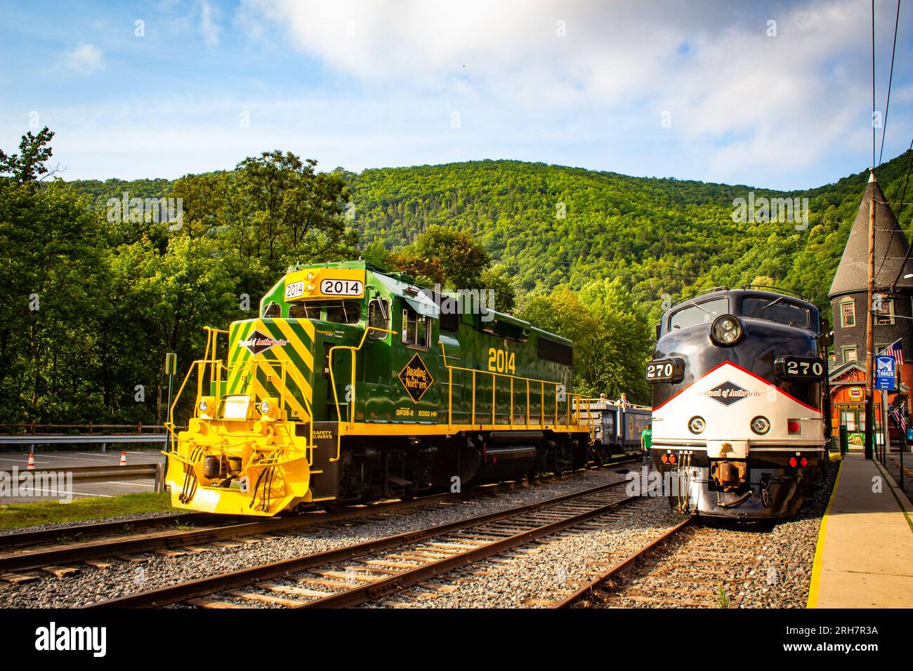 Jim Thorpe, PA - August 5, 2023 : Bike train on Pocono mountains, ready to ride with bikers Stock Photo