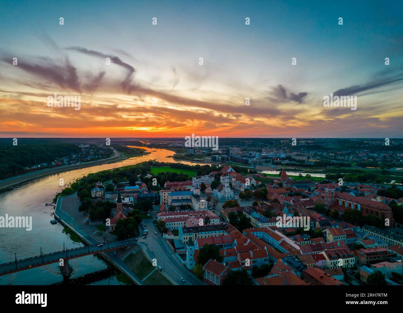 Kaunas old town, Lithuania. Aerial view of a colorful summer sunset ...