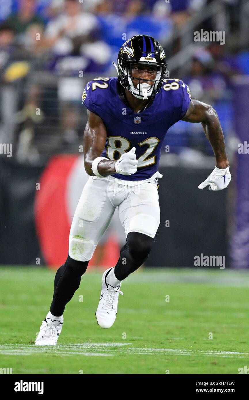 Baltimore Ravens wide receiver Sean Ryan runs a route during the first half  of a preseason NFL football game, Saturday, Aug. 12, 2023, in Baltimore.  (AP Photo/Julio Cortez Stock Photo - Alamy