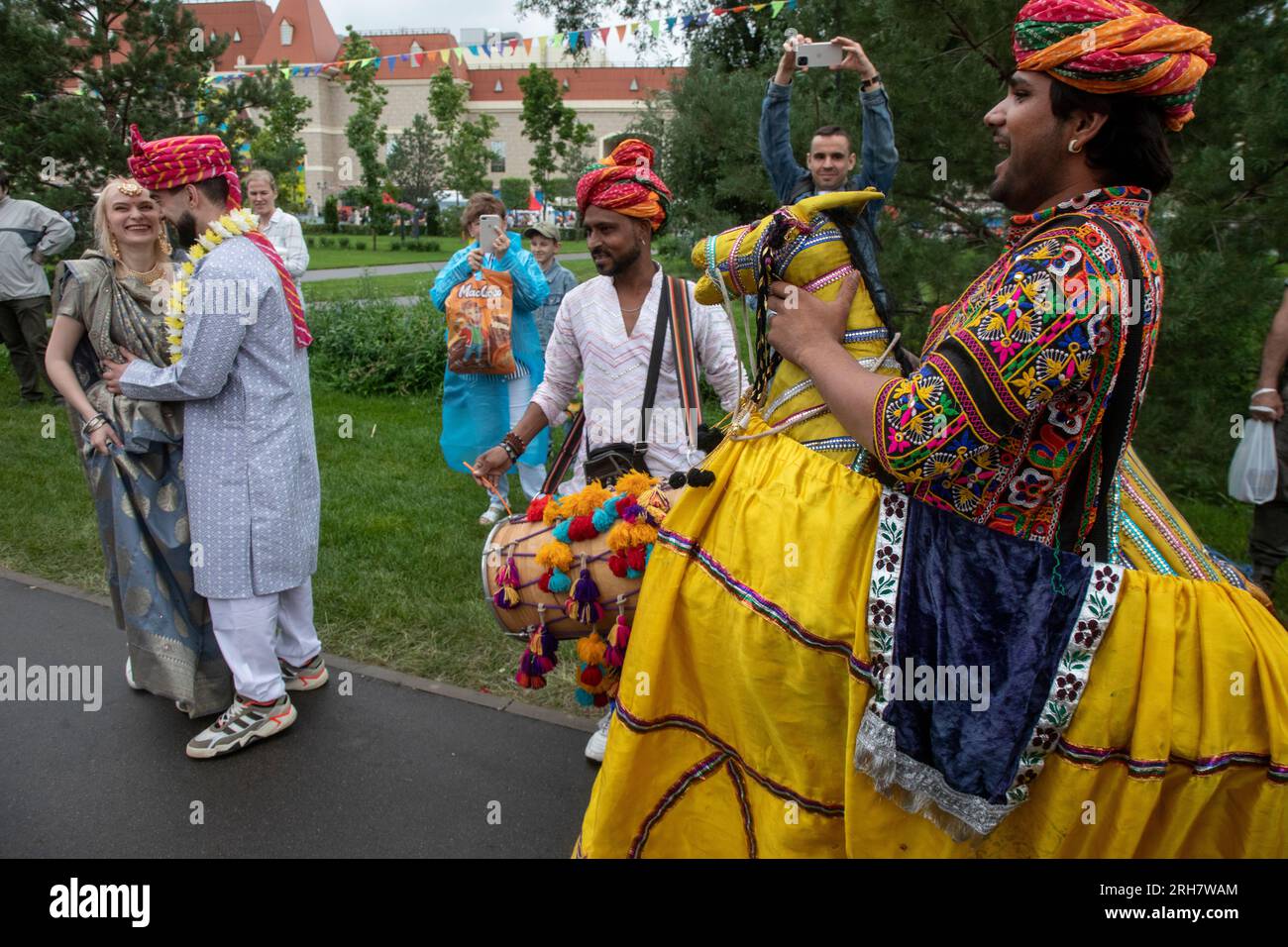 Moscow, Russia. 13th of August, 2023 A Indian man dancing classical