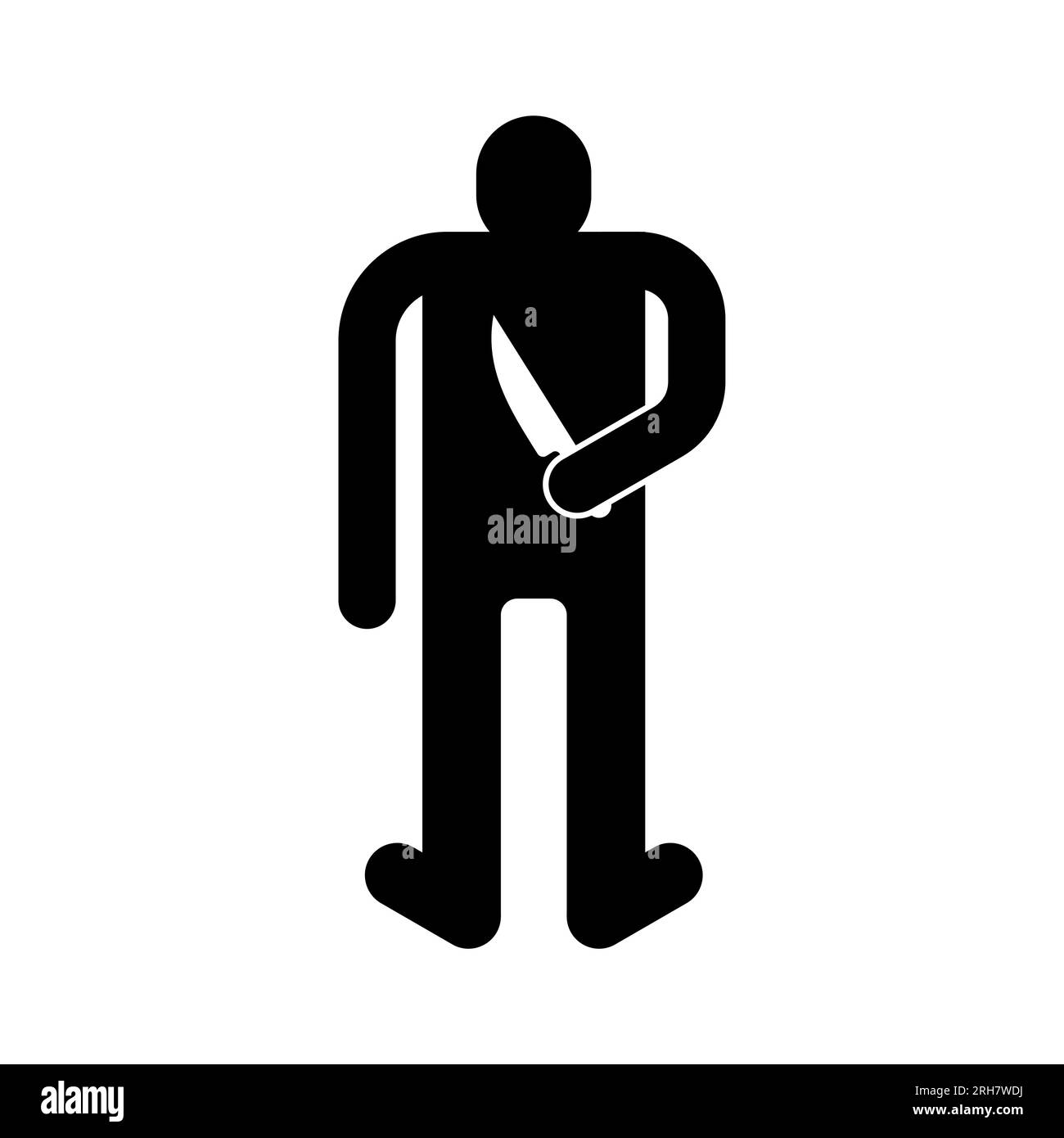 Traitor holds knife behind his back. Betrayal icon. Red prohibitory