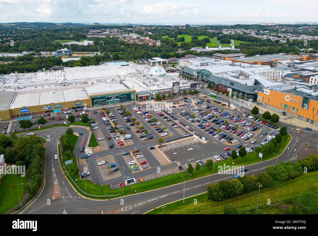 Aerial view of the Livingston town centre and Almondvale shopping