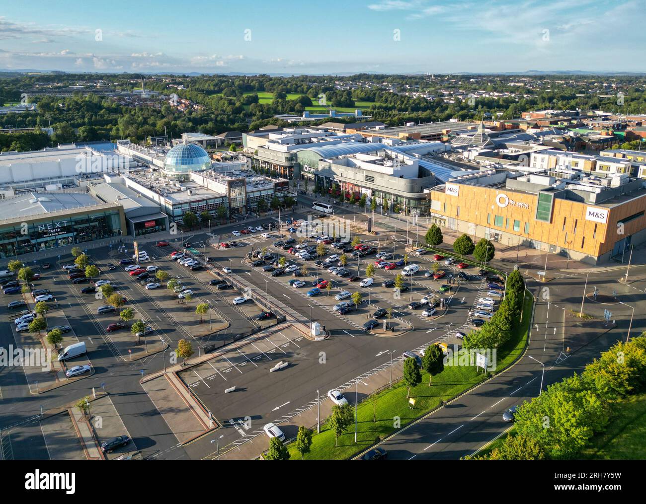 Aerial view of the Livingston town centre and Almondvale shopping