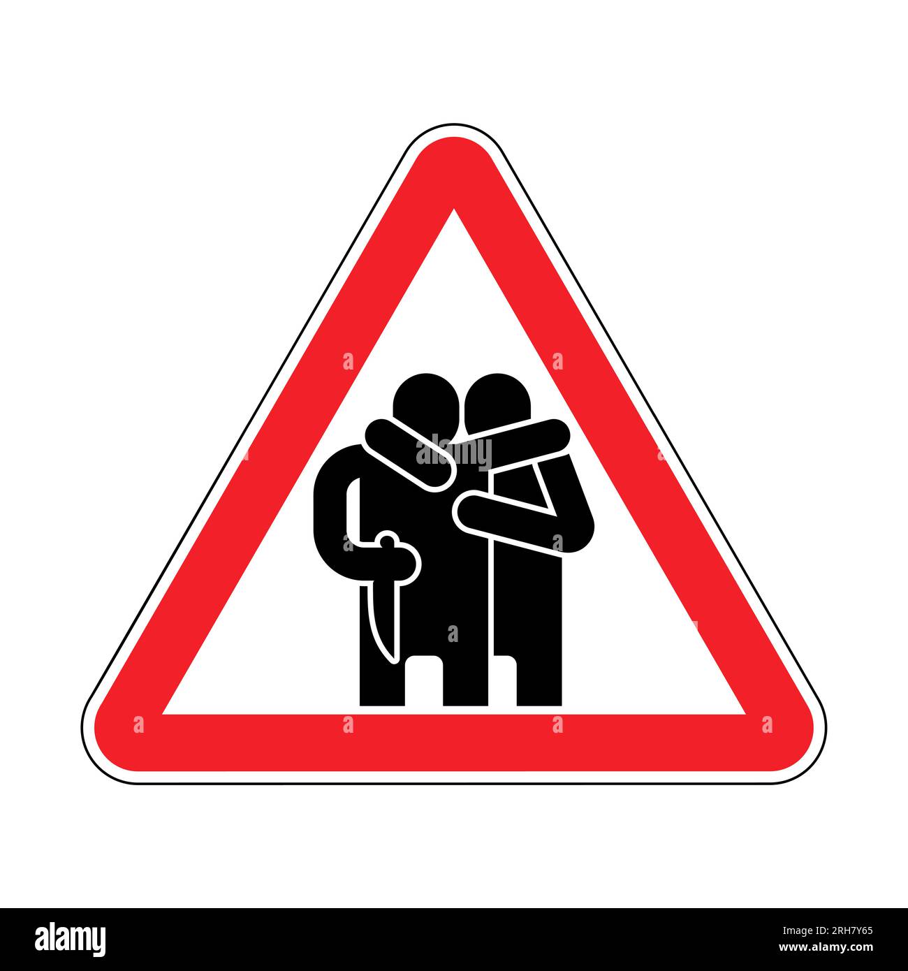 Attention traitor. Caution of betrayal. Red triangular road sign. Concept of betrayal is a knife in the back. Stock Vector