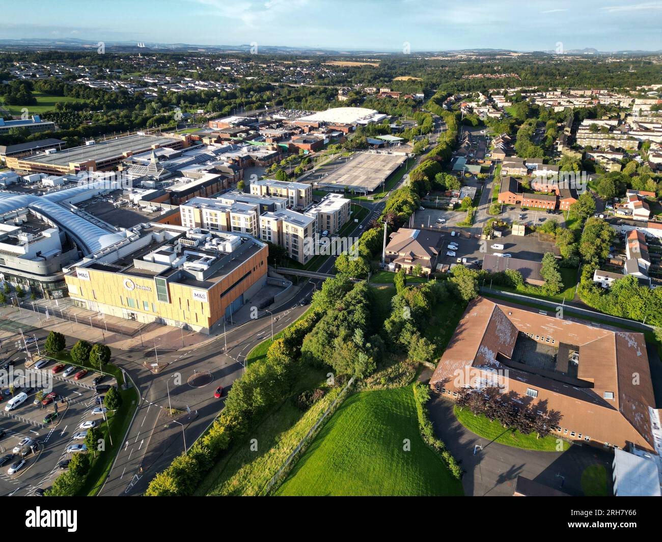Aerial view of the Livingston town centre and Almondvale shopping