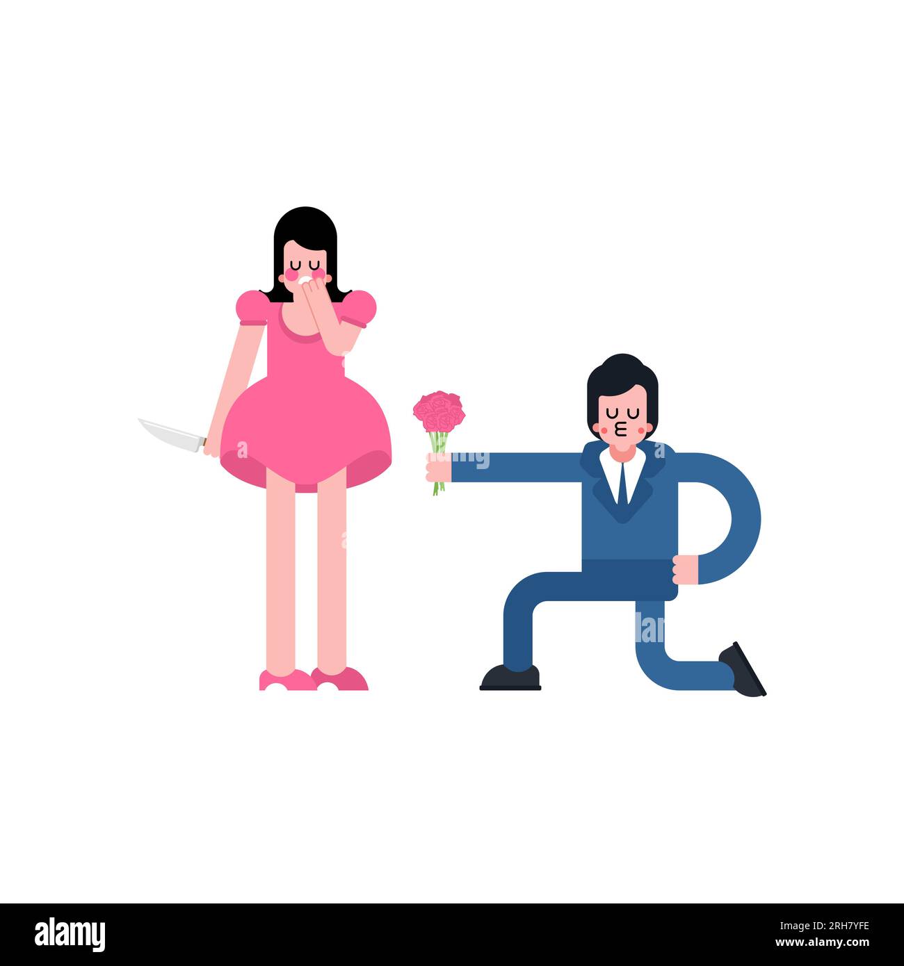 Changing wife. girl betrayed. Woman traitor with knife. Concept of sticking a knife in husband's back. Stock Vector